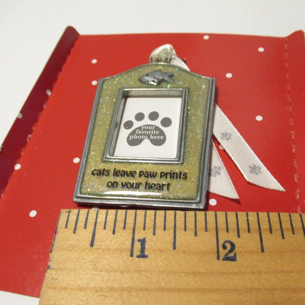Glitter Cat Ornament - Silver and White